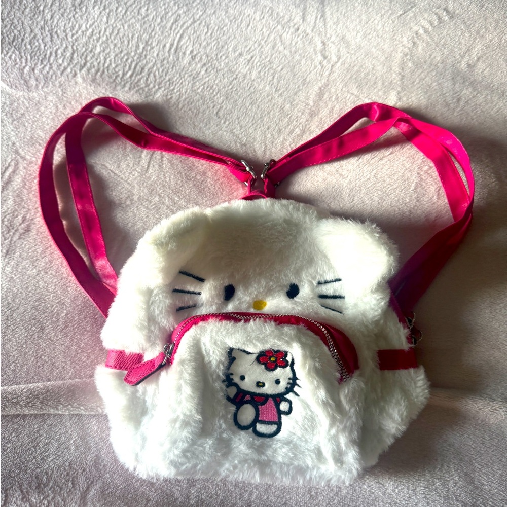 Hello Kitty White and Pink Plush Bag with Satin Bow